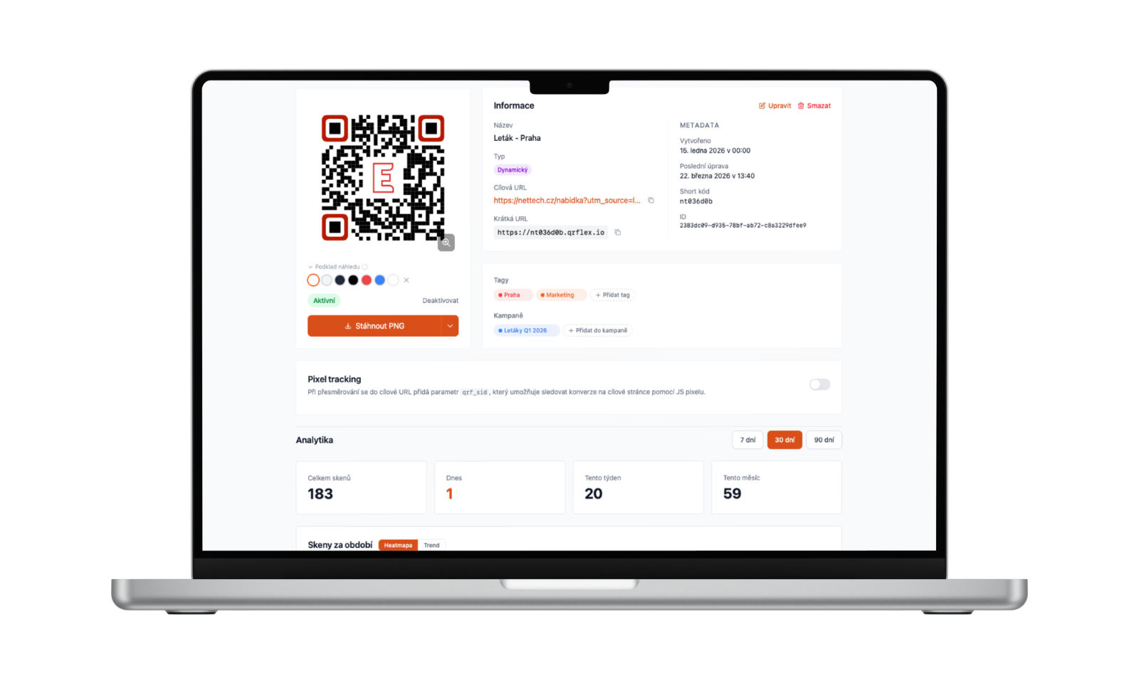 Detail QR kódu s analytikou